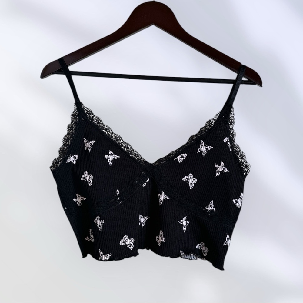 Divided by H&M Cropped Lacy Black and White Butterfly Camisole
